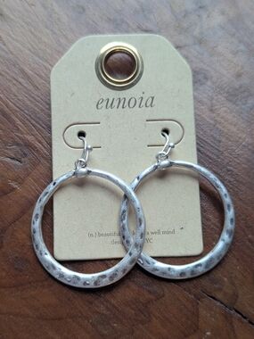 NEW Eunoia Silvertone Hammered Hoop Earrings